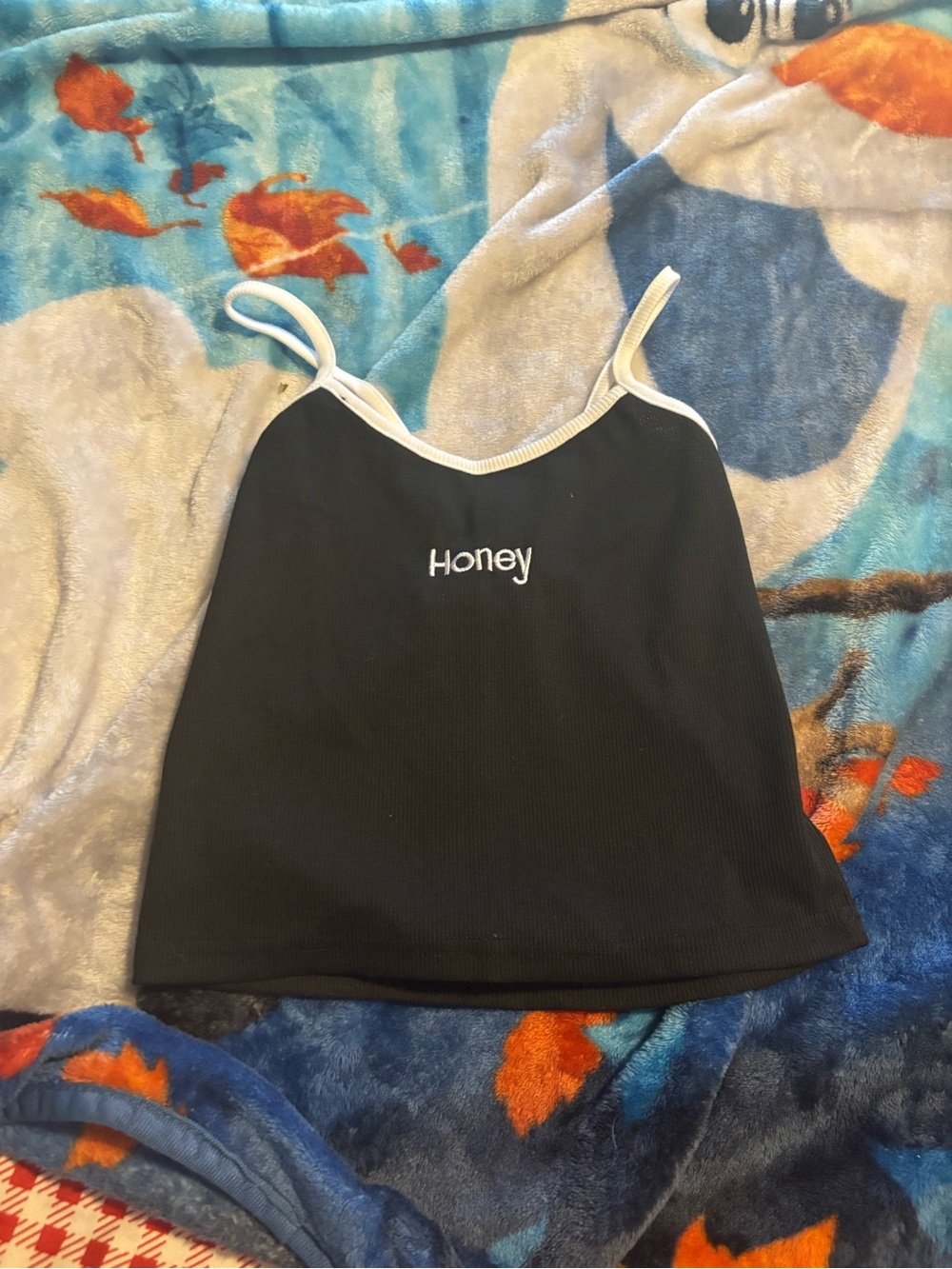 Black 'Honey' Ribbed Cami with White Trim